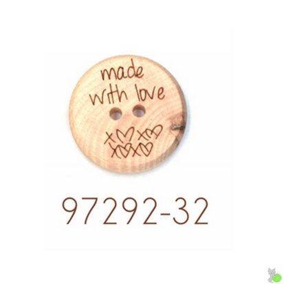 Bouton en bois "Made with Love" - taille 32