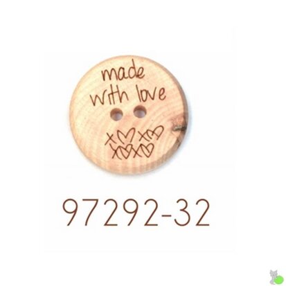 Houten knoop "Made with Love" - maat 32