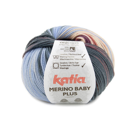 Merino Baby Plus 216 Aubergine-bleu vert-bleu ciel-jaune sable